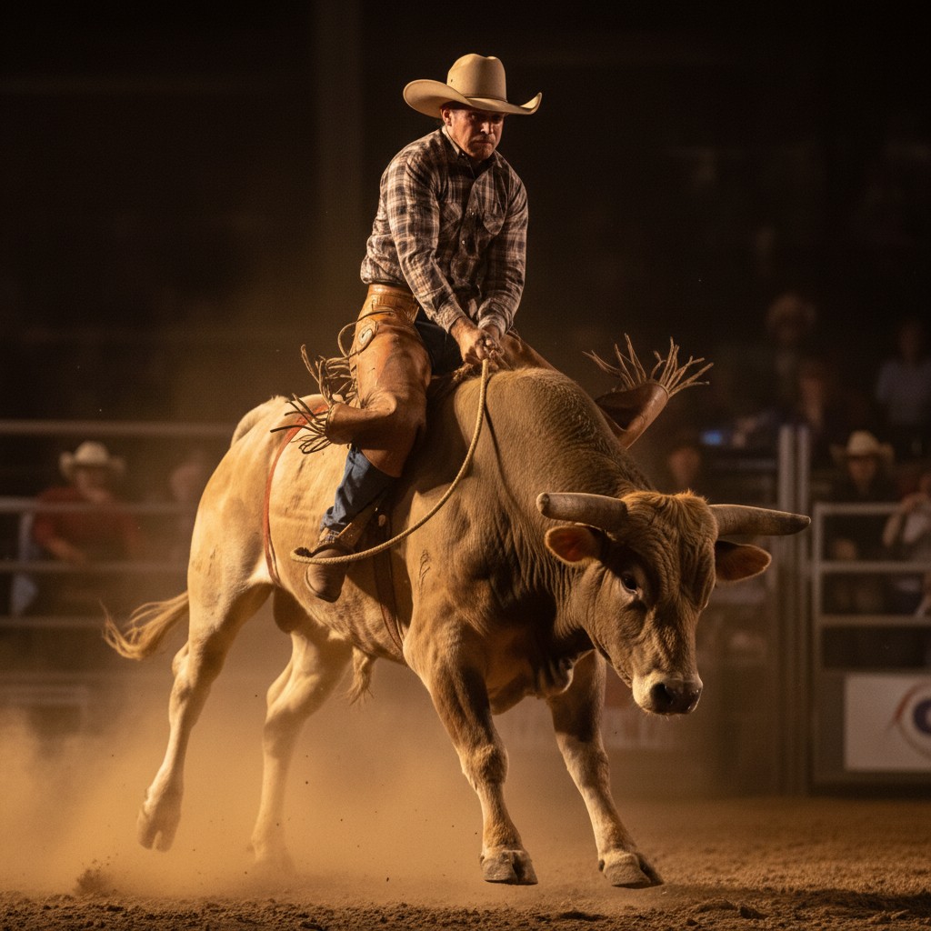 Cowboy sur un taureau au rodéo Ranch Gagnon